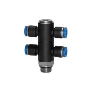 Distributeur T quadruple série bleu